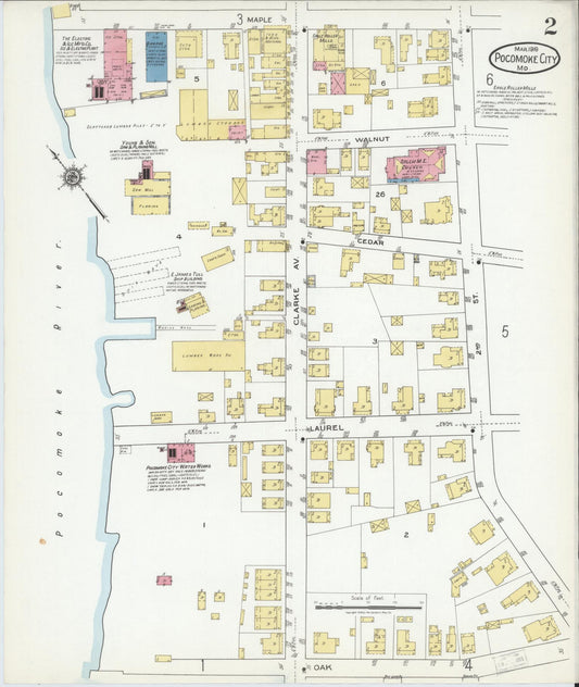 Sanborn Fire Insurance Map from Pocomoke City, Worcester County, Maryland (1919), Sheet #0002 - Historic Sanborn Fire Insurance Map Print, vintage old map wall art
