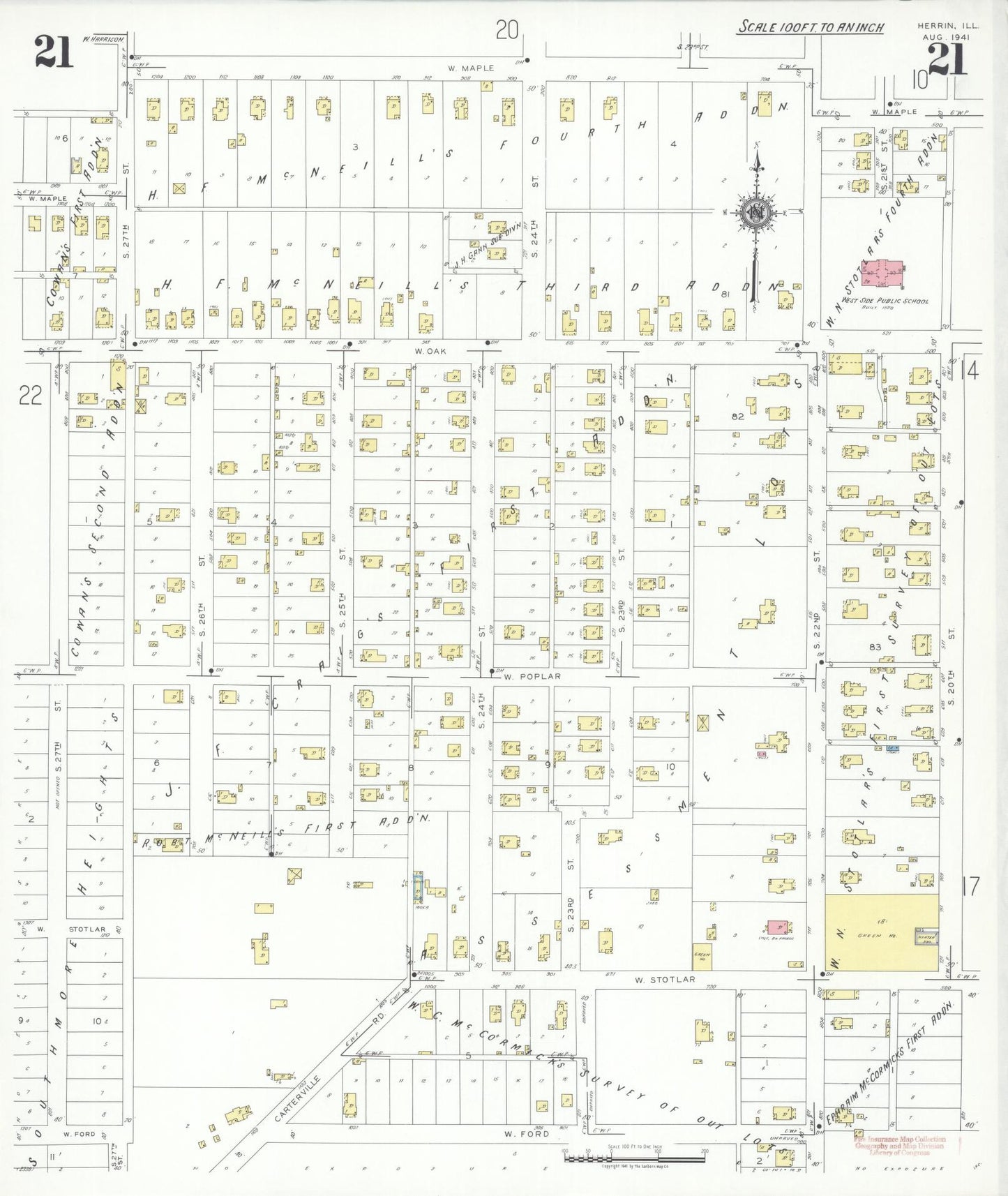Sanborn Fire Insurance Map from Herrin, Williamson County, Illinois (1941), Sheet #0021 - Complete Map Set gallery image, historic Sanborn map, vintage wall art, Illinois Illinois