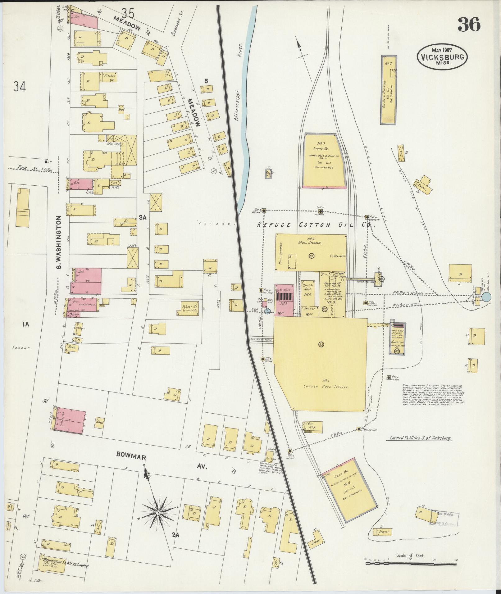 Sanborn Fire Insurance Map from Vicksburg, Warren County, Mississippi (1907), Sheet #0036 - Complete Map Set gallery image, historic Sanborn map, vintage wall art, Mississippi Mississippi
