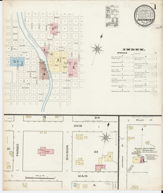 Sanborn Fire Insurance Map from Independence, Buchanan County, Iowa (1885), Sheet #0001 - Historic Sanborn Fire Insurance Map Print, vintage old map wall art