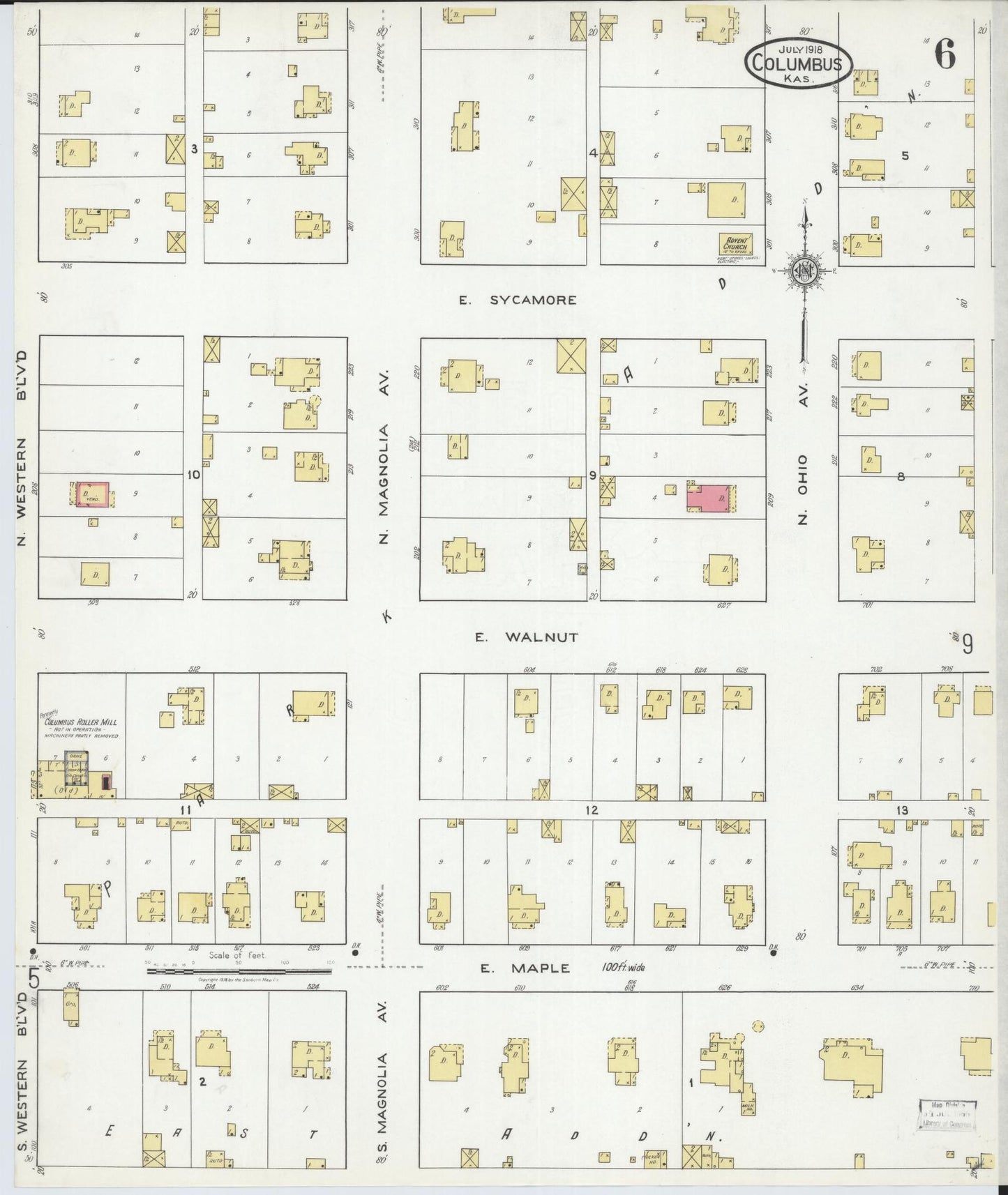 Sanborn Fire Insurance Map from Columbus, Cherokee County, Kansas (1918), Sheet #0006 - Historic Sanborn Fire Insurance Map Print, vintage old map wall art, antique decor, genealogy gift, Kansas Kansas map