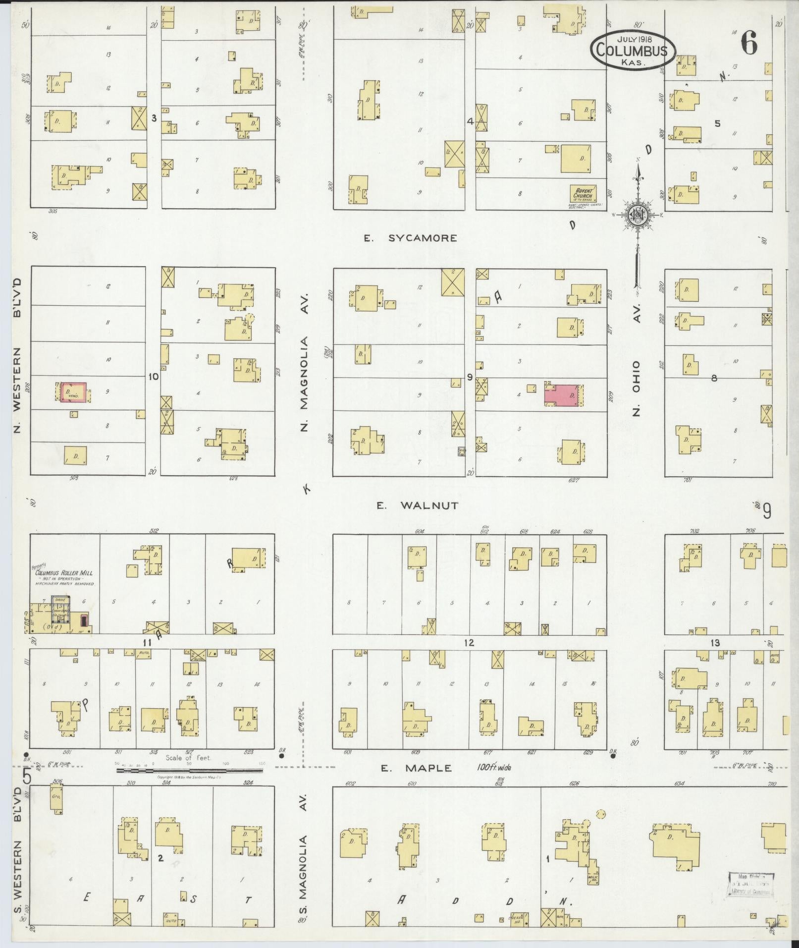 Sanborn Fire Insurance Map from Columbus, Cherokee County, Kansas (1918), Sheet #0006 - Historic Sanborn Fire Insurance Map Print, vintage old map wall art, antique decor, genealogy gift, Kansas Kansas map