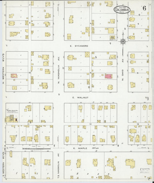 Sanborn Fire Insurance Map from Columbus, Cherokee County, Kansas (1918), Sheet #0006 - Historic Sanborn Fire Insurance Map Print, vintage old map wall art, antique decor, genealogy gift, Kansas Kansas map