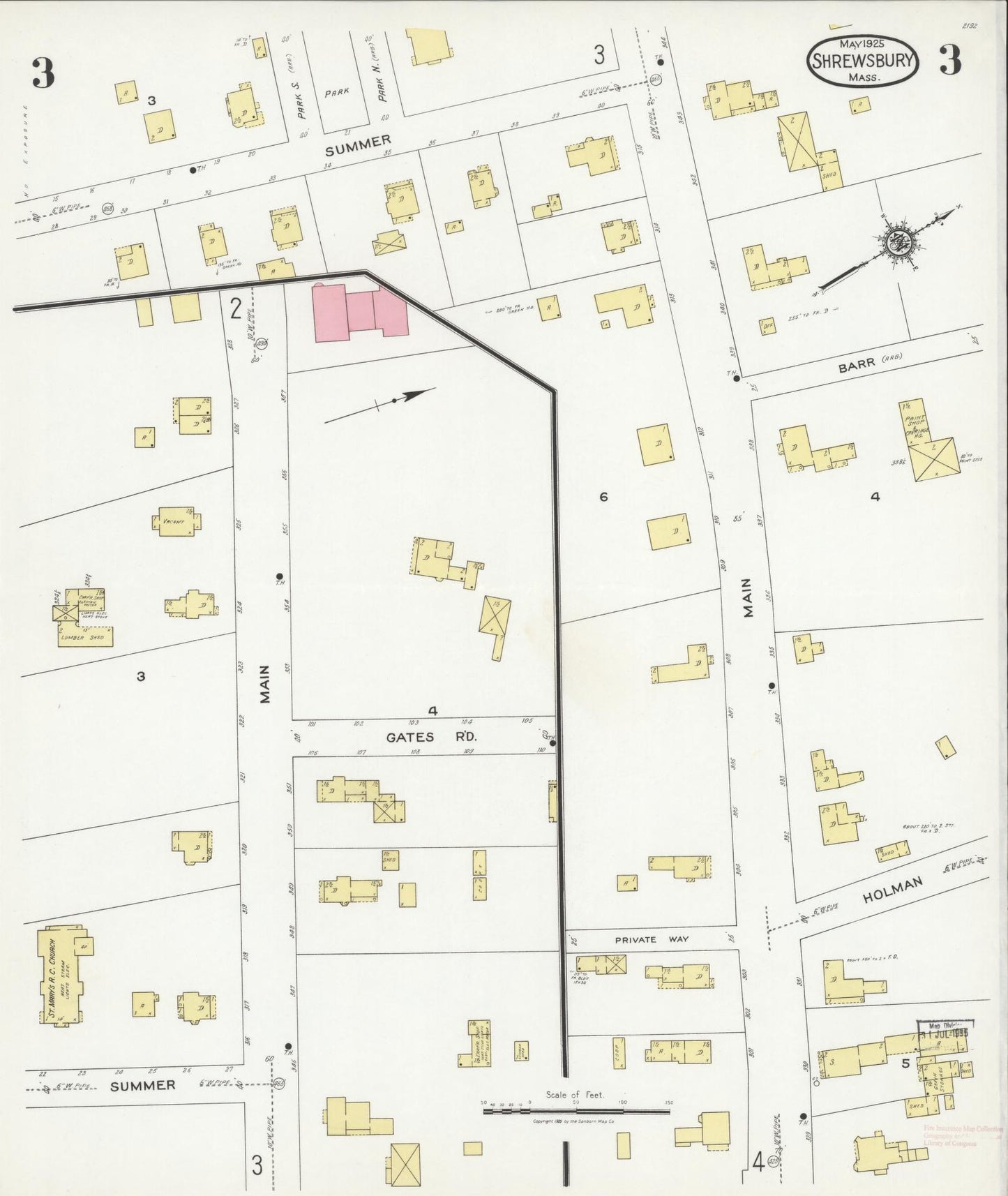 Sanborn Fire Insurance Map from Shrewsbury, Worcester County, Massachusetts (1925), Sheet #0003 - Complete Map Set gallery image, historic Sanborn map, vintage wall art, Massachusetts Massachusetts