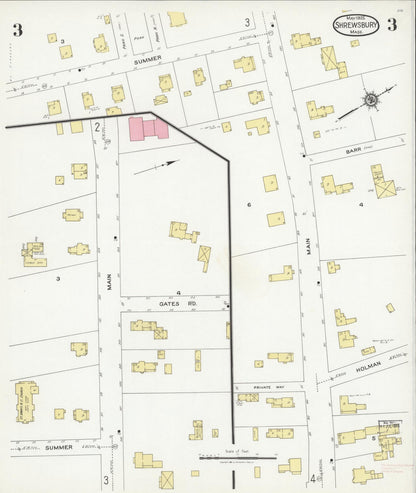 Sanborn Fire Insurance Map from Shrewsbury, Worcester County, Massachusetts (1925), Sheet #0003 - Complete Map Set gallery image, historic Sanborn map, vintage wall art, Massachusetts Massachusetts