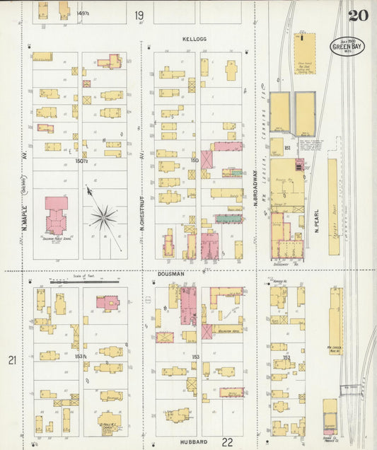 Sanborn Fire Insurance Map from Green Bay, Brown County, Wisconsin (1900), Sheet #0020 - Historic Sanborn Fire Insurance Map Print, vintage old map wall art, antique decor, genealogy gift, Wisconsin Wisconsin map