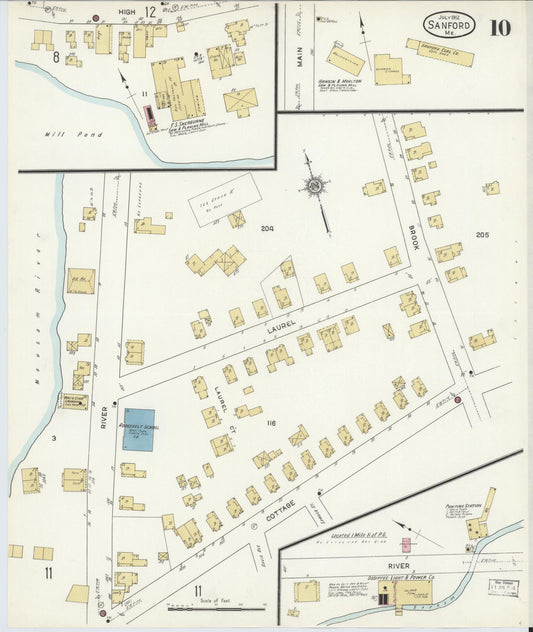 Sanborn Fire Insurance Map from Sanford, York County, Maine (1912), Sheet #0010 - Historic Sanborn Fire Insurance Map Print, vintage old map wall art, antique decor, genealogy gift, Maine Maine map
