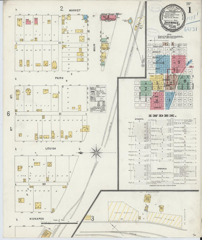 Sanborn Fire Insurance Map from Shawnee, Pottawatomie County, Oklahoma (1898), Sheet #0001 - Complete Map Set gallery image, historic Sanborn map, vintage wall art, Oklahoma Oklahoma