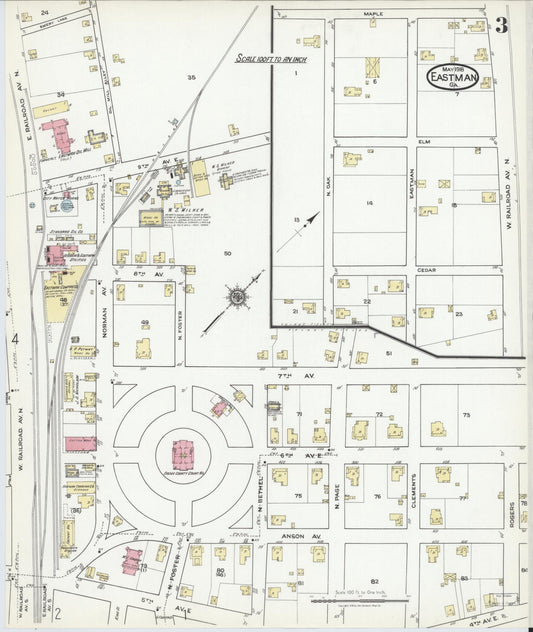 Sanborn Fire Insurance Map from Eastman, Dodge County, Georgia (1918), Sheet #0003 - Historic Sanborn Fire Insurance Map Print, vintage old map wall art, antique decor, genealogy gift, Georgia Georgia map