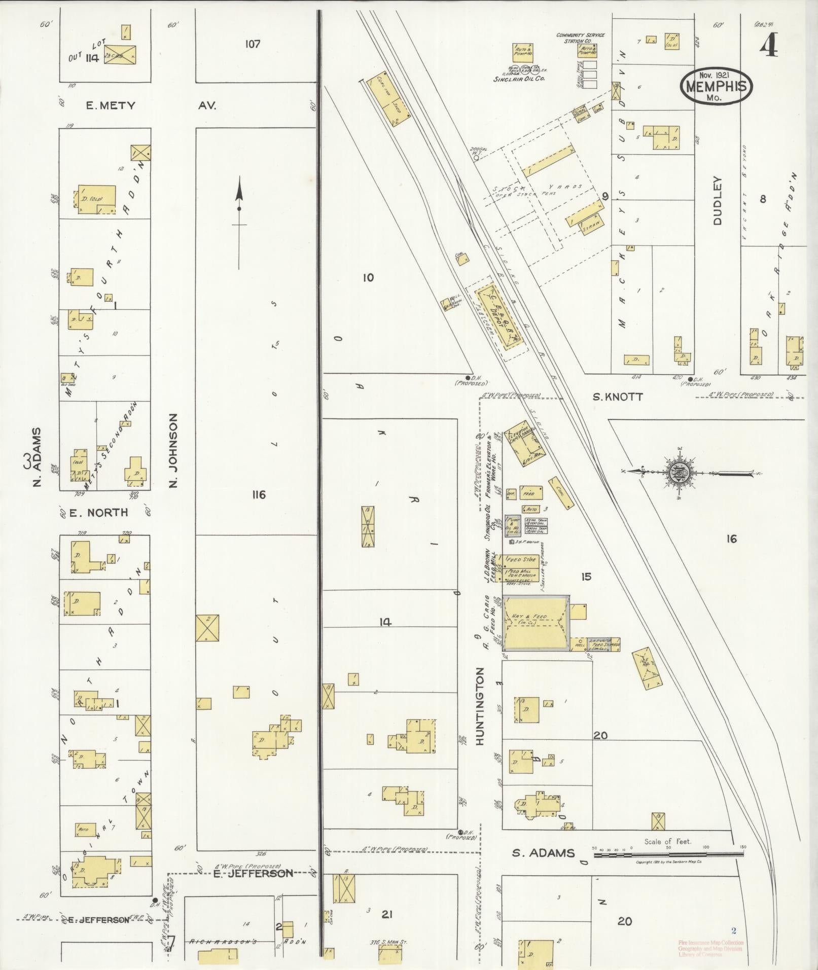 Sanborn Fire Insurance Map from Memphis, Scotland County, Missouri (1921), Sheet #0004 - Historic Sanborn Fire Insurance Map Print, vintage old map wall art, antique decor, genealogy gift, Missouri Missouri map
