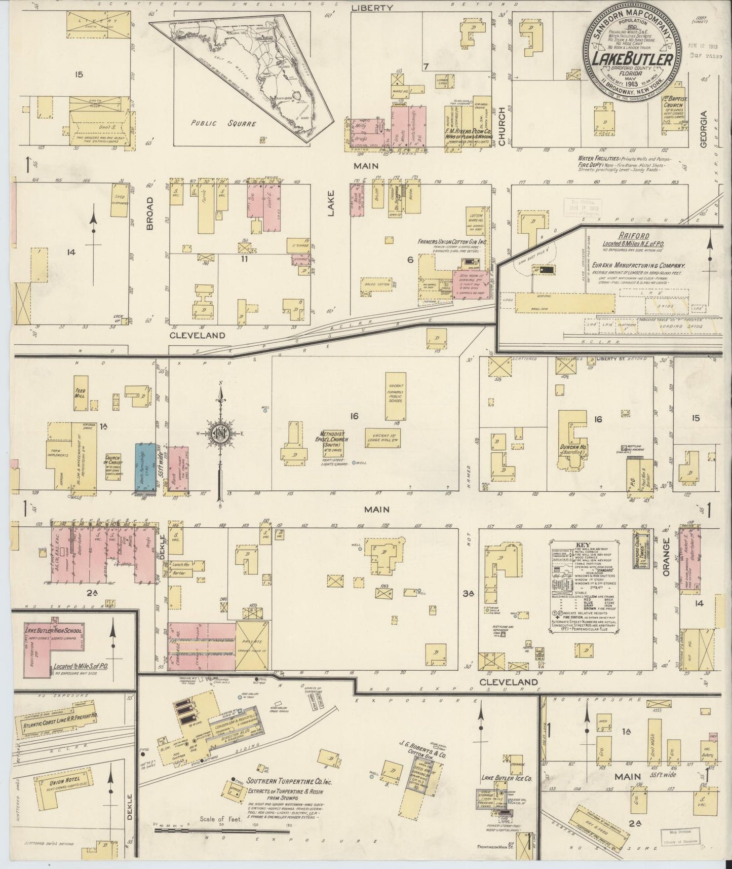 Sanborn Fire Insurance Map from Lake Butler, Union County, Florida (1913), Sheet #0001 - Historic Sanborn Fire Insurance Map Print, vintage old map wall art, antique decor, genealogy gift, Florida Florida map