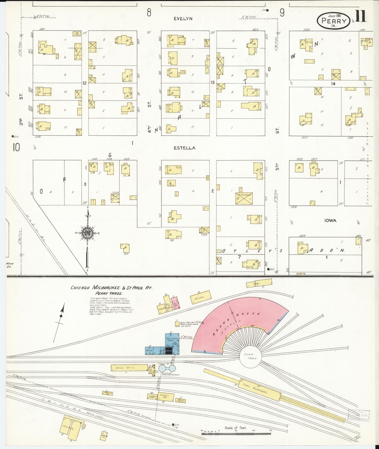 Sanborn Fire Insurance Map from Perry, Dallas County, Iowa (1911), Sheet #0011 - Historic Sanborn Fire Insurance Map Print, vintage old map wall art