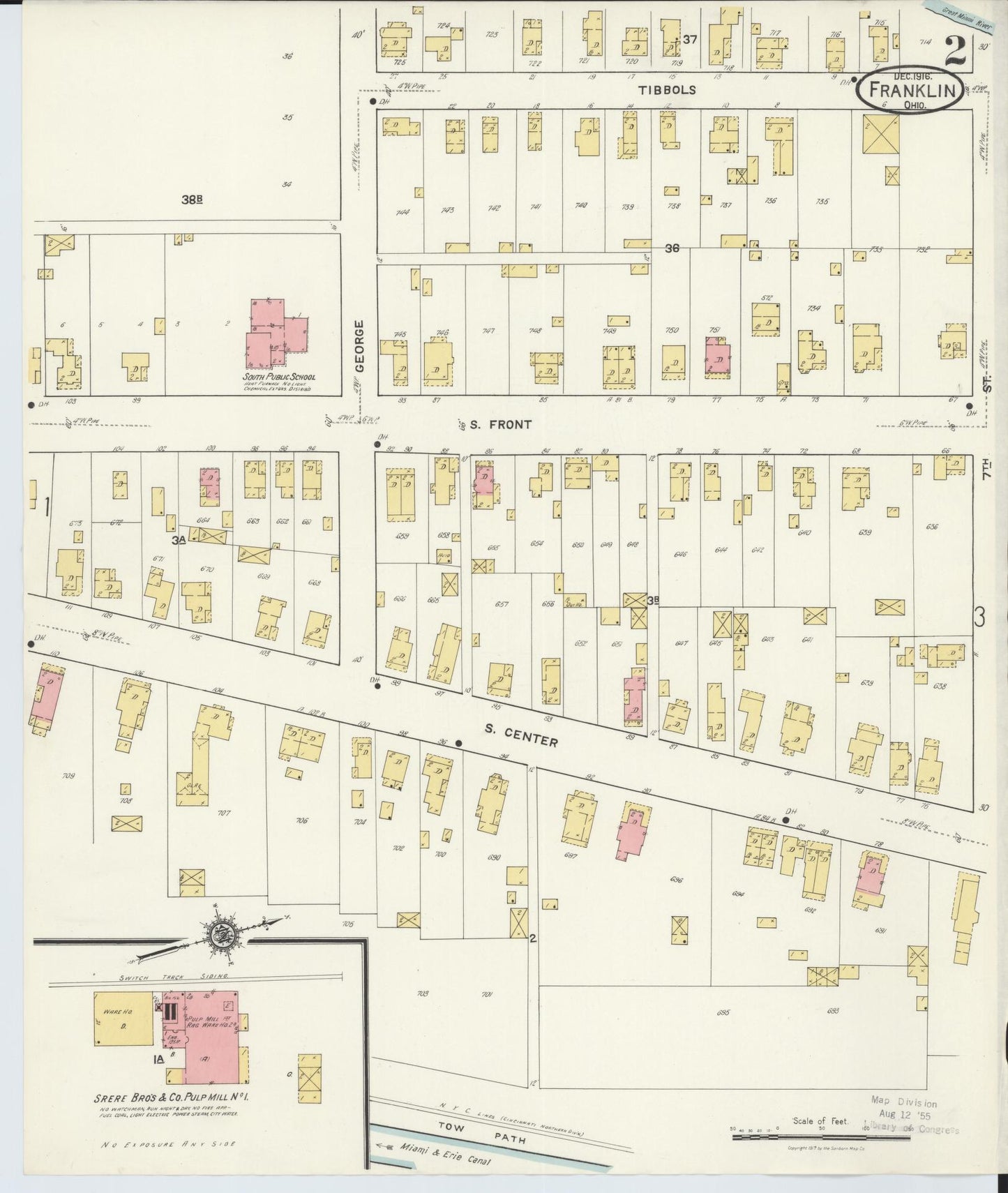 Sanborn Fire Insurance Map from Franklin, Warren County, Ohio (1916), Sheet #0002 - Historic Sanborn Fire Insurance Map Print, vintage old map wall art, antique decor, genealogy gift, Ohio Ohio map