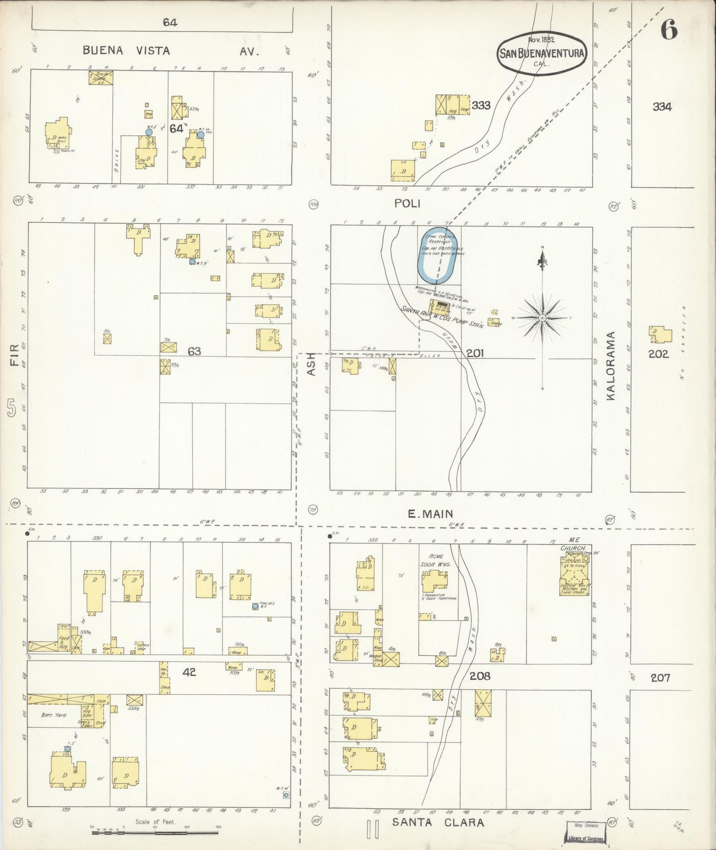 Sanborn Fire Insurance Map from San Buenaventura, Ventura County, California (1892), Sheet #0006 - Complete Map Set gallery image, historic Sanborn map, vintage wall art, California California