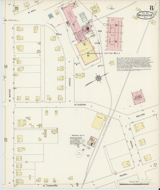 Sanborn Fire Insurance Map from Waxahachie, Ellis County, Texas (1914), Sheet #0008 - Historic Sanborn Fire Insurance Map Print, vintage old map wall art, antique decor, genealogy gift, Texas Texas map