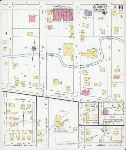 Sanborn Fire Insurance Map from Charleston, Coles County, Illinois (1919), Sheet #0010 - Complete Map Set gallery image, historic Sanborn map, vintage wall art, Illinois Illinois