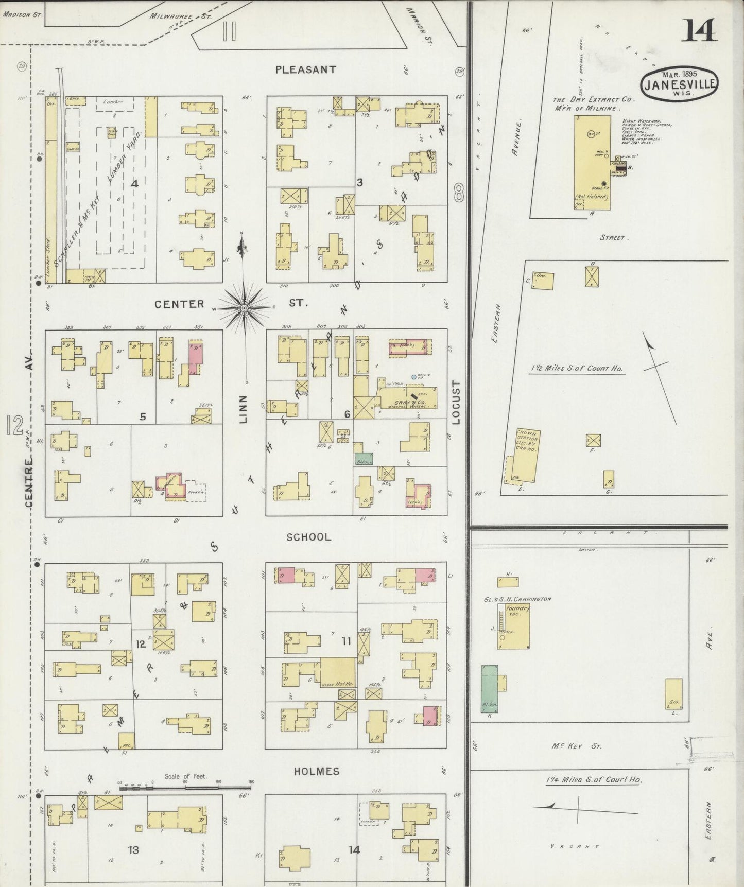 Sanborn Fire Insurance Map from Janesville, Rock County, Wisconsin (1895), Sheet #0014 - Historic Sanborn Fire Insurance Map Print, vintage old map wall art, antique decor, genealogy gift, Wisconsin Wisconsin map