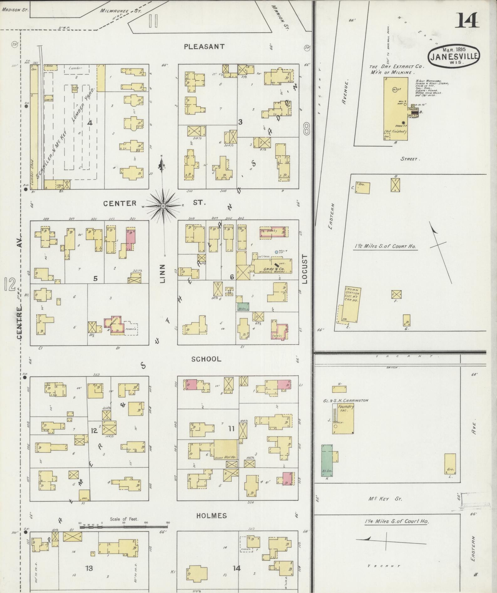 Sanborn Fire Insurance Map from Janesville, Rock County, Wisconsin (1895), Sheet #0014 - Historic Sanborn Fire Insurance Map Print, vintage old map wall art, antique decor, genealogy gift, Wisconsin Wisconsin map