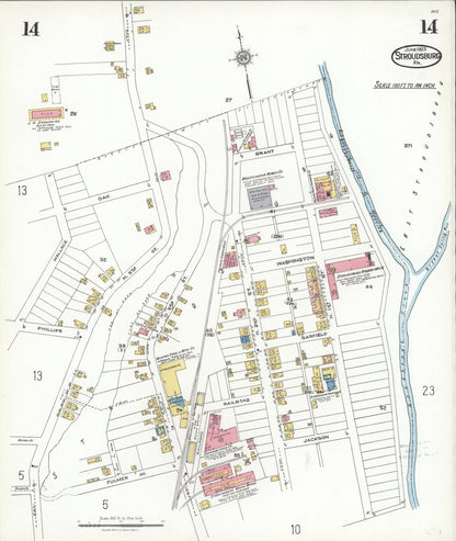 Sanborn Fire Insurance Map from Stroudsburg, Monroe County, Pennsylvania (1923), Sheet #0014 - Historic Sanborn Fire Insurance Map Print, vintage old map wall art, antique decor, genealogy gift, Pennsylvania Pennsylvania map