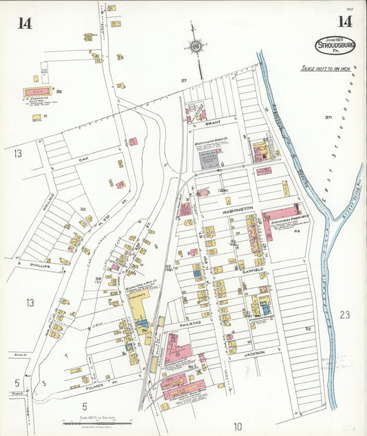 Sanborn Fire Insurance Map from Stroudsburg, Monroe County, Pennsylvania (1923), Sheet #0014 - Historic Sanborn Fire Insurance Map Print, vintage old map wall art, antique decor, genealogy gift, Pennsylvania Pennsylvania map