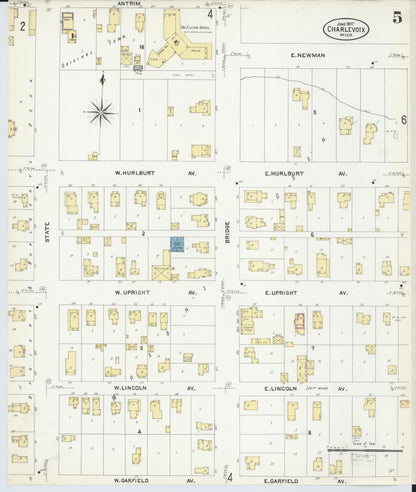 Sanborn Fire Insurance Map from Charlevoix, Charlevoix County, Michigan (1907), Sheet #0005 - Complete Map Set gallery image, historic Sanborn map, vintage wall art, Michigan Michigan