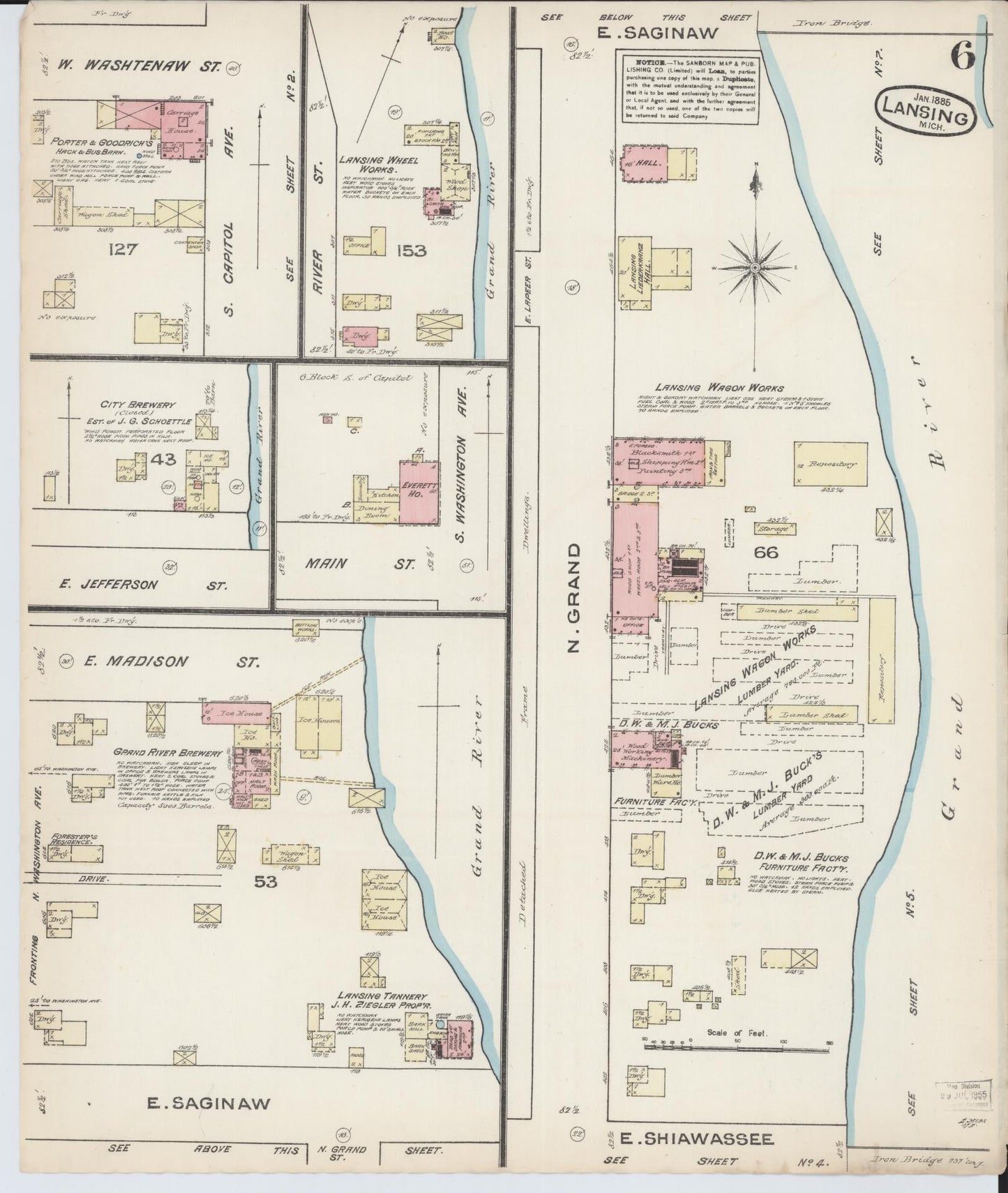 Sanborn Fire Insurance Map from Lansing, Ingham County, Michigan (1885), Sheet #0006 - Complete Map Set gallery image, historic Sanborn map, vintage wall art, Michigan Michigan