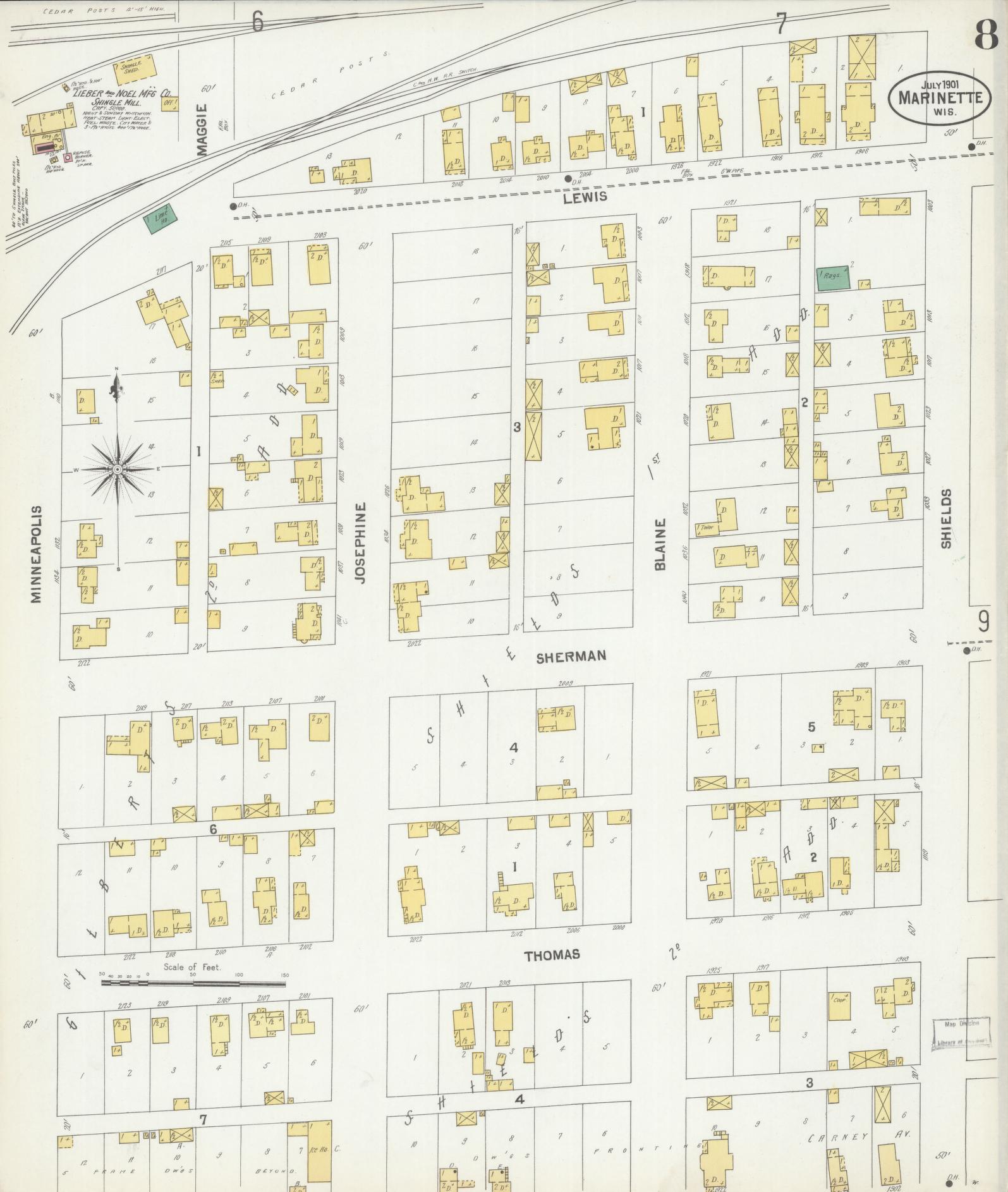Sanborn Fire Insurance Map from Marinette, Marinette County, Wisconsin (1901), Sheet #0008 - Complete Map Set gallery image, historic Sanborn map, vintage wall art, Wisconsin Wisconsin