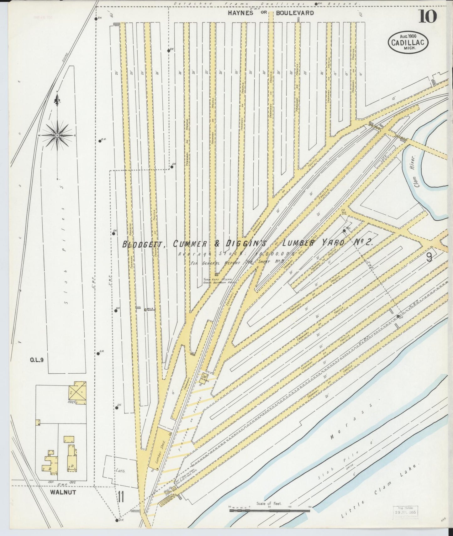 Sanborn Fire Insurance Map from Cadillac, Wexford County, Michigan (1900), Sheet #0010 - Complete Map Set gallery image, historic Sanborn map, vintage wall art, Michigan Michigan
