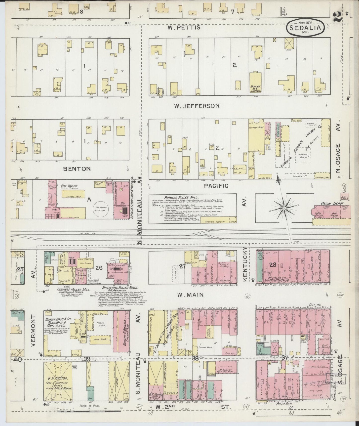 Sanborn Fire Insurance Map from Sedalia, Pettis County, Missouri (1892), Sheet #0002 - Complete Map Set gallery image, historic Sanborn map, vintage wall art, Missouri Missouri