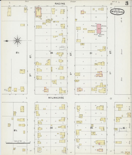 Sanborn Fire Insurance Map from Menasha, Winnebago County, Wisconsin (1891), Sheet #0003 - Historic Sanborn Fire Insurance Map Print, vintage old map wall art, antique decor, genealogy gift, Wisconsin Wisconsin map