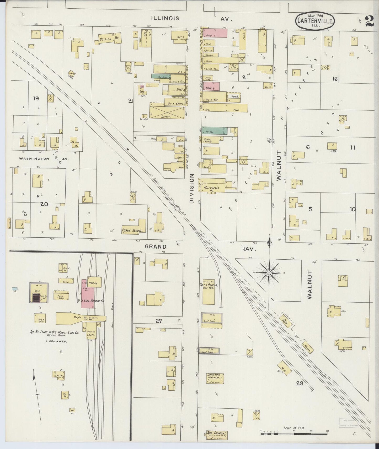 Sanborn Fire Insurance Map from Carterville, Williamson County, Illinois (1894), Sheet #0002 - Complete Map Set gallery image, historic Sanborn map, vintage wall art, Illinois Illinois