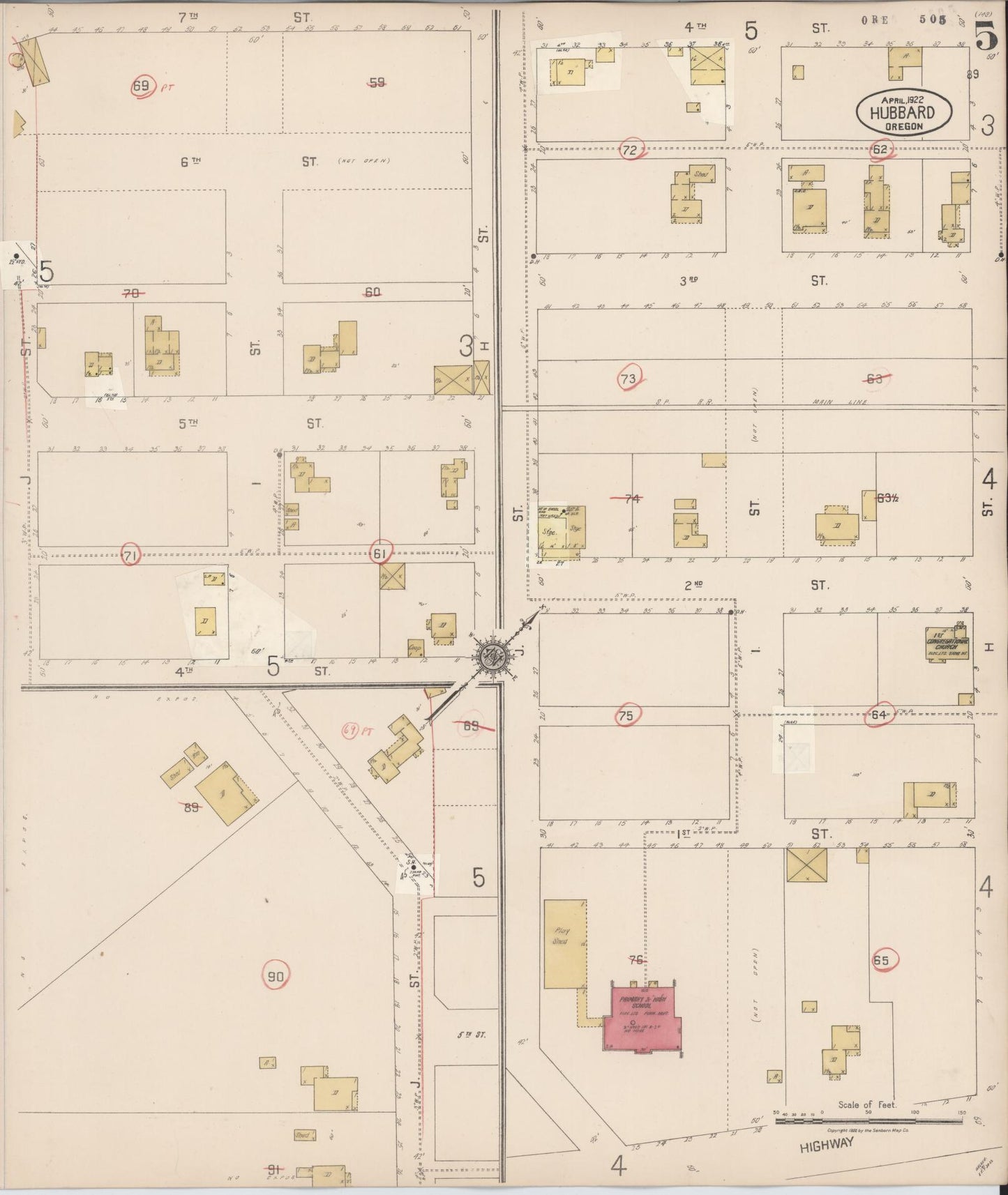 Sanborn Fire Insurance Map from Hubbard, Marion County, Oregon (1928), Sheet #0005 - Historic Sanborn Fire Insurance Map Print, vintage old map wall art, antique decor, genealogy gift, Oregon Oregon map