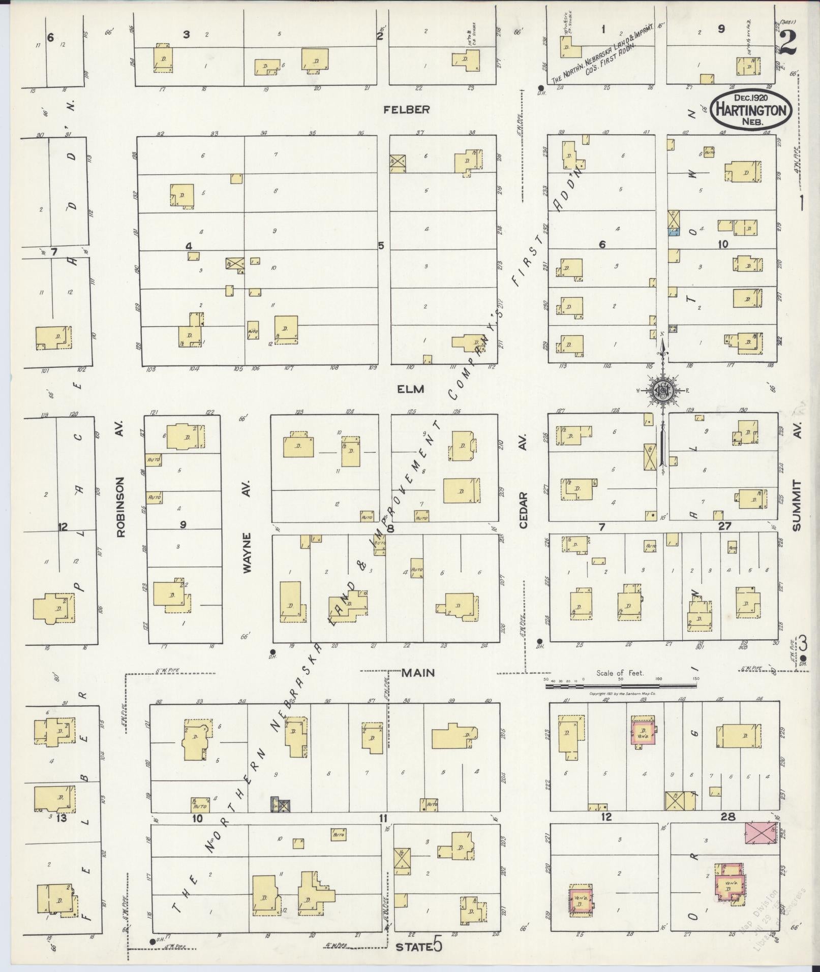 Sanborn Fire Insurance Map from Hartington, Cedar County, Nebraska (1920), Sheet #0002 - Historic Sanborn Fire Insurance Map Print, vintage old map wall art, antique decor, genealogy gift, Nebraska Nebraska map