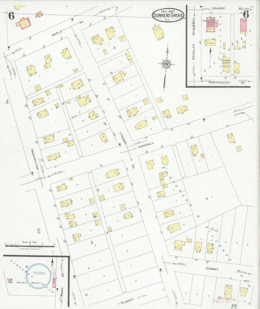 Sanborn Fire Insurance Map from Downers Grove, Dupage County, Illinois (1927), Sheet #0006 - Historic Sanborn Fire Insurance Map Print, vintage old map wall art, antique decor, genealogy gift, Illinois Illinois map