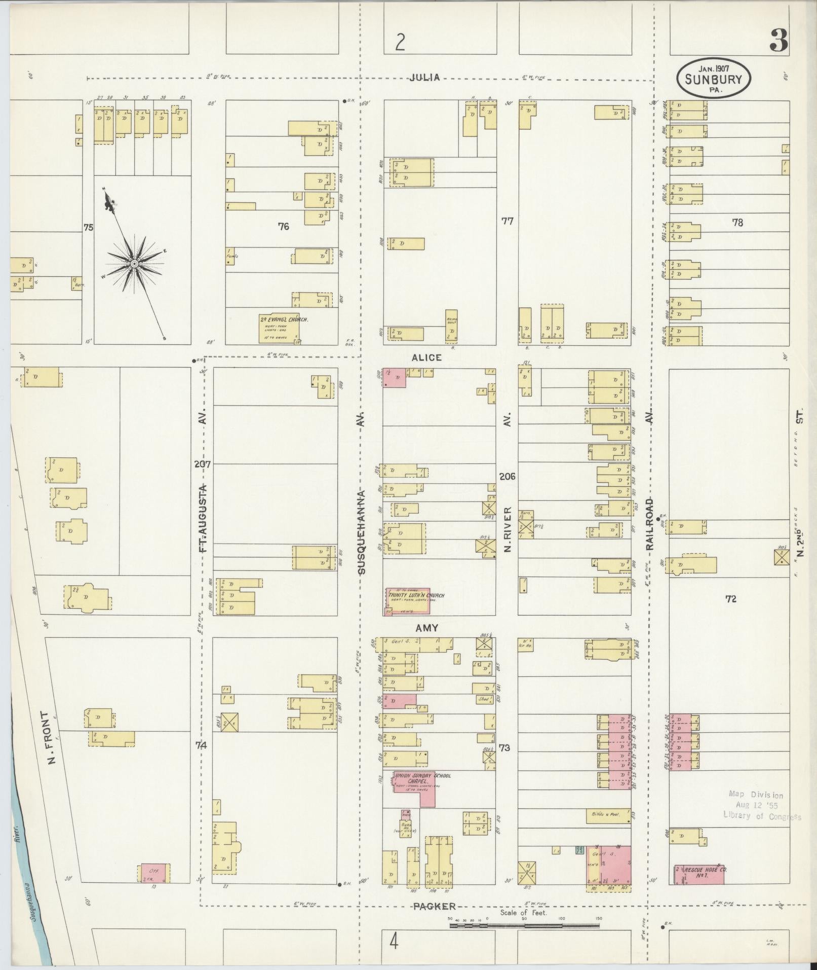 Sanborn Fire Insurance Map from Sunbury, Northumberland County, Pennsylvania (1907), Sheet #0003 - Complete Map Set gallery image, historic Sanborn map, vintage wall art, Pennsylvania Pennsylvania