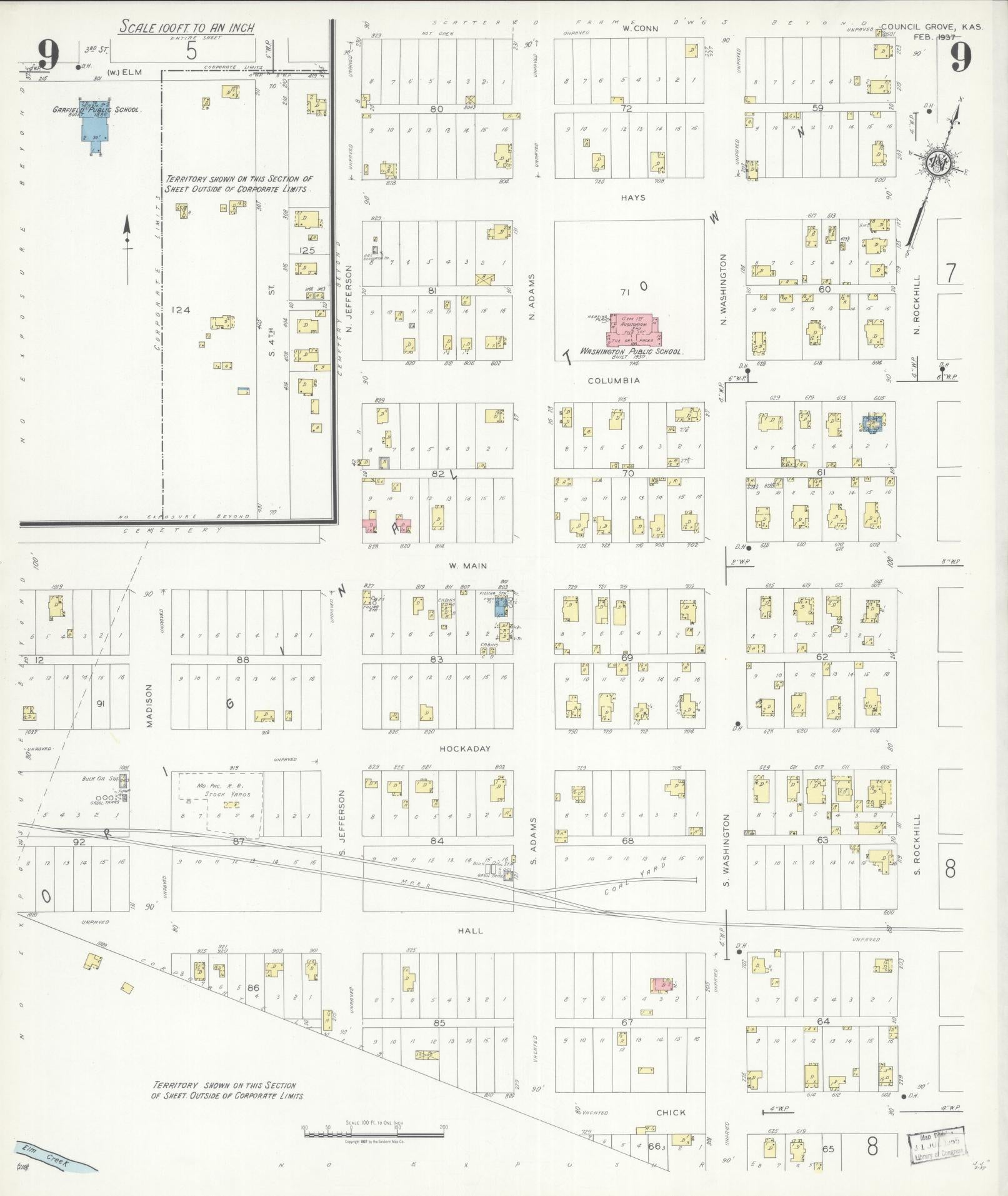 Sanborn Fire Insurance Map from Council Grove, Morris County, Kansas (1937), Sheet #0009 - Historic Sanborn Fire Insurance Map Print, vintage old map wall art, antique decor, genealogy gift, Kansas Kansas map