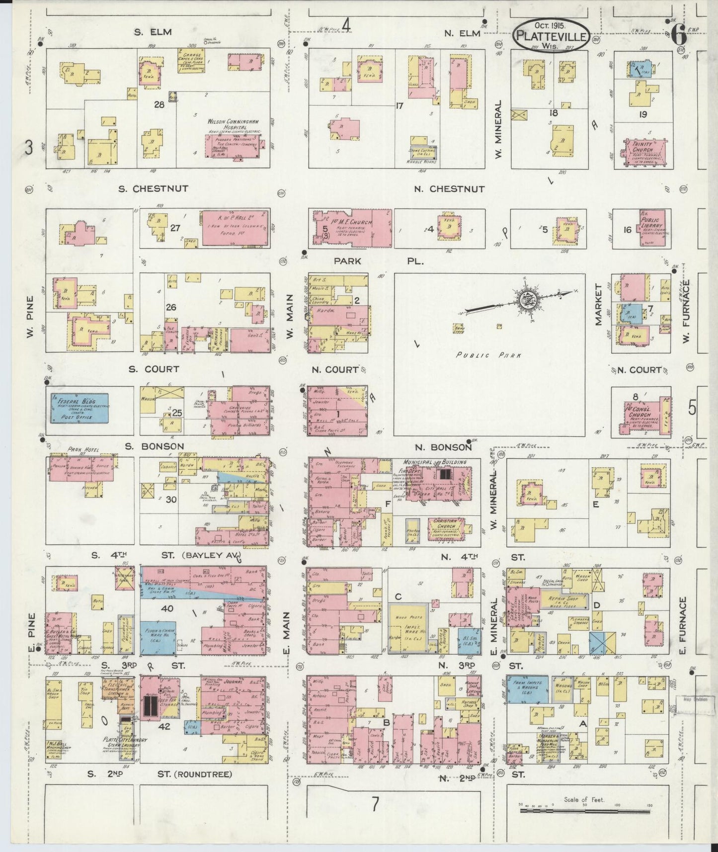 Sanborn Fire Insurance Map from Platteville, Grant County, Wisconsin (1915), Sheet #0006 - Complete Map Set gallery image, historic Sanborn map, vintage wall art, Wisconsin Wisconsin