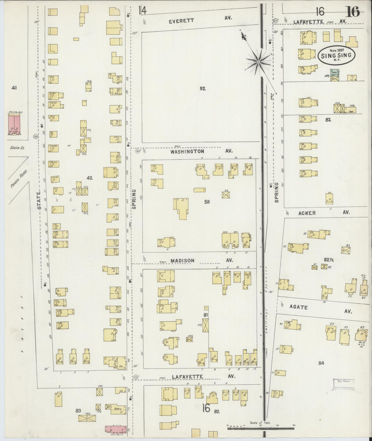 Sanborn Fire Insurance Map from Sing Sing, Westchester County, New York (1897), Sheet #0016 - Historic Sanborn Fire Insurance Map Print, vintage old map wall art, antique decor, genealogy gift, New York New York map
