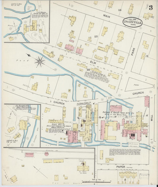 Sanborn Fire Insurance Map from Unionville, Hartford County, Connecticut (1892), Sheet #0003 - Historic Sanborn Fire Insurance Map Print, vintage old map wall art, antique decor, genealogy gift, Connecticut Connecticut map