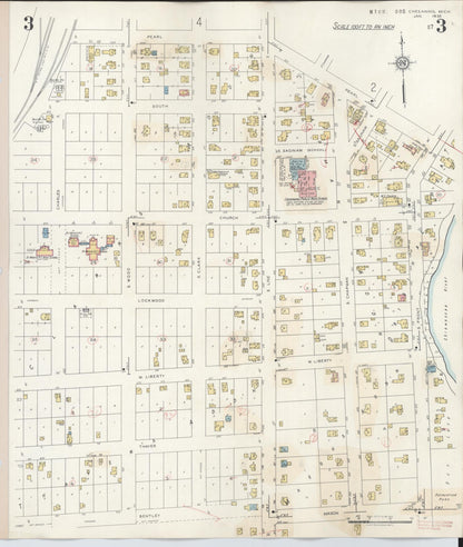 Sanborn Fire Insurance Map from Chesaning, Saginaw County, Michigan (1944), Sheet #0003 - Historic Sanborn Fire Insurance Map Print, vintage old map wall art, antique decor, genealogy gift, Michigan Michigan map
