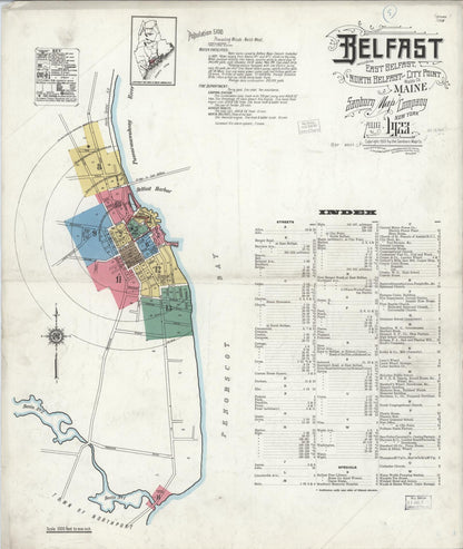 Sanborn Fire Insurance Map from Belfast, Waldo County, Maine (1923), Sheet #0001 - Complete Map Set gallery image, historic Sanborn map, vintage wall art, Maine Maine