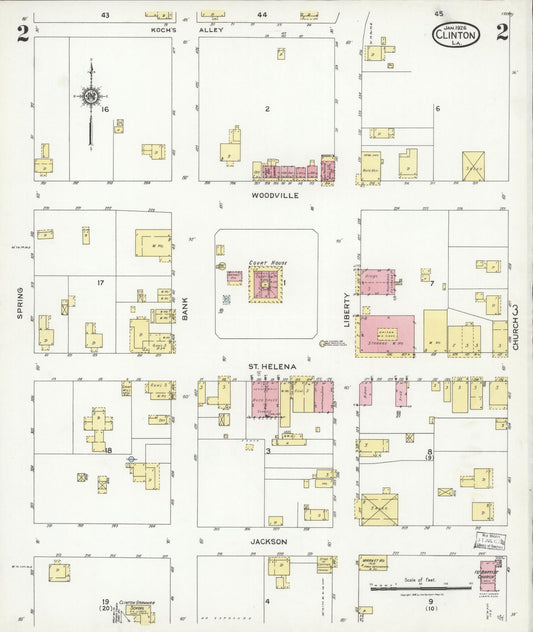 Sanborn Fire Insurance Map from Clinton, East Feliciana Parish, Louisiana (1926), Sheet #0002 - Historic Sanborn Fire Insurance Map Print, vintage old map wall art, antique decor, genealogy gift, Louisiana Louisiana map