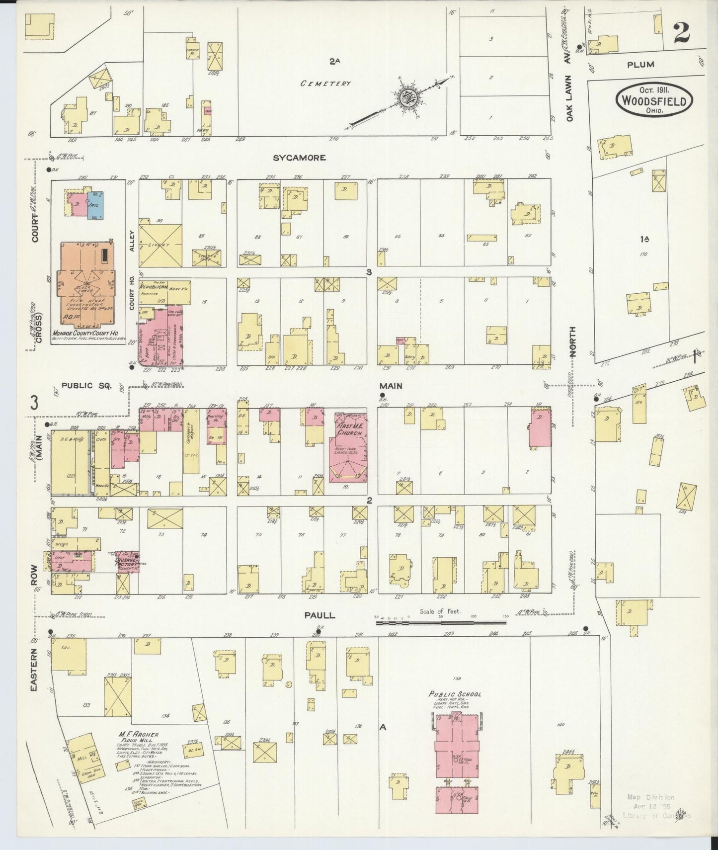 Sanborn Fire Insurance Map from Woodsfield, Monroe County, Ohio (1911), Sheet #0002 - Complete Map Set gallery image, historic Sanborn map, vintage wall art, Ohio Ohio