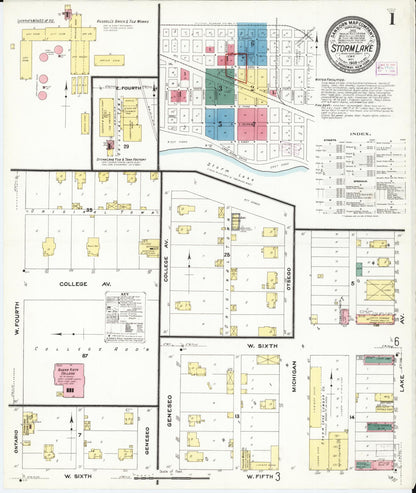 Sanborn Fire Insurance Map from Storm Lake, Buena Vista County, Iowa (1909), Sheet #0001 - Historic Sanborn Fire Insurance Map Print, vintage old map wall art