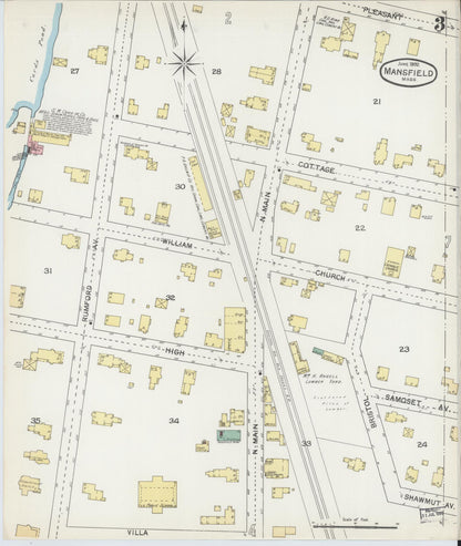 Sanborn Fire Insurance Map from Mansfield, Bristol County, Massachusetts (1892), Sheet #0003 - Historic Sanborn Fire Insurance Map Print, vintage old map wall art, antique decor, genealogy gift, Massachusetts Massachusetts map