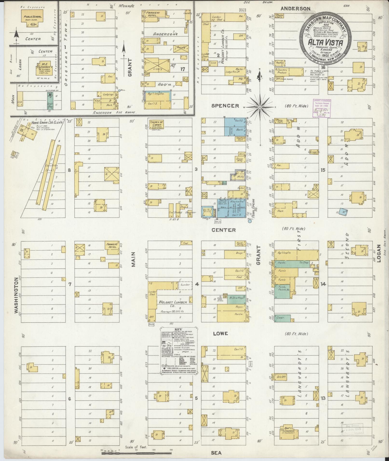 Sanborn Fire Insurance Map from Alta Vista, Wabaunsee County, Kansas (1905), Sheet #0001 - Historic Sanborn Fire Insurance Map Print, vintage old map wall art, antique decor, genealogy gift, Kansas Kansas map