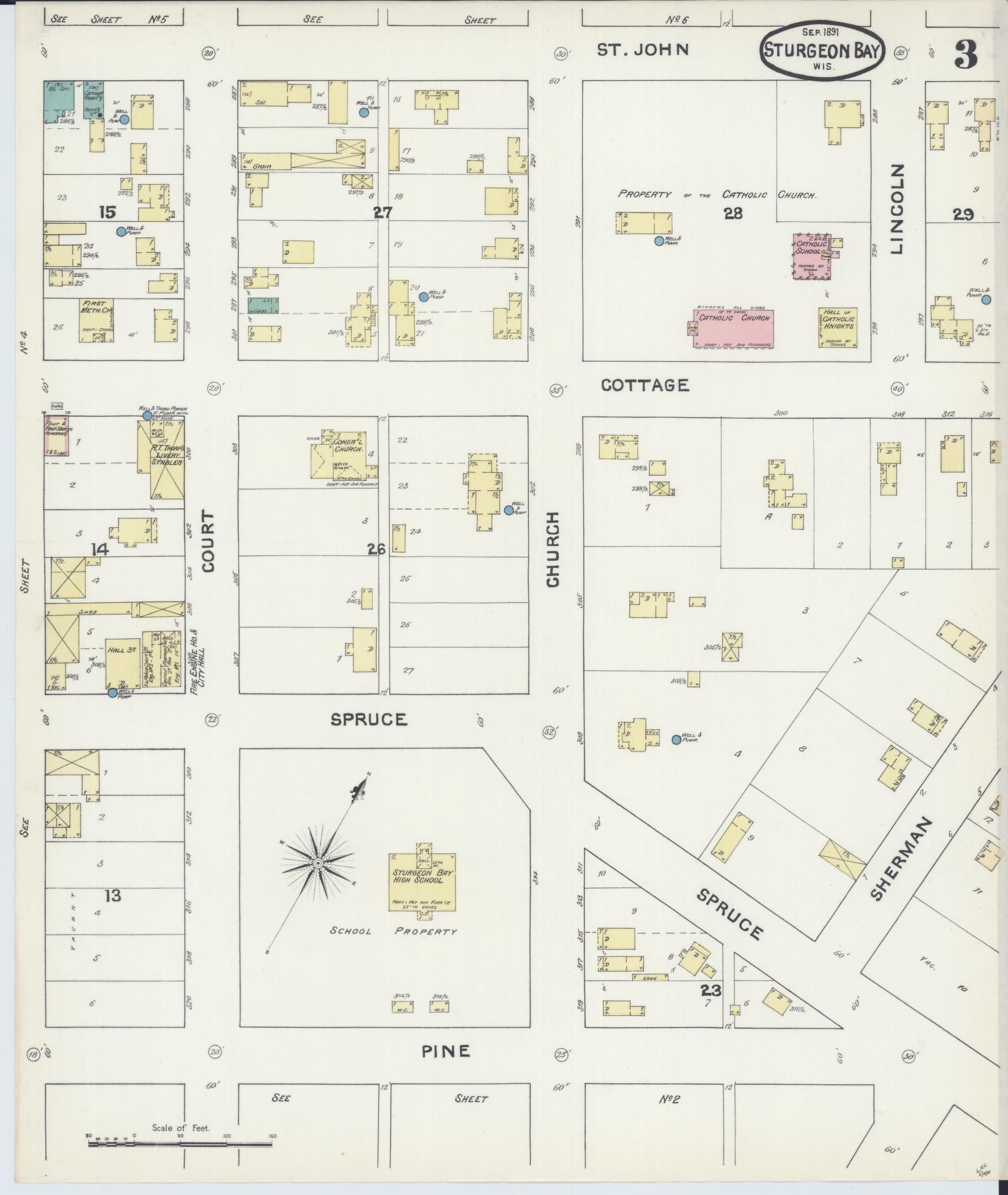 Sanborn Fire Insurance Map from Sturgeon Bay, Door County, Wisconsin (1891), Sheet #0003 - Complete Map Set gallery image, historic Sanborn map, vintage wall art, Wisconsin Wisconsin