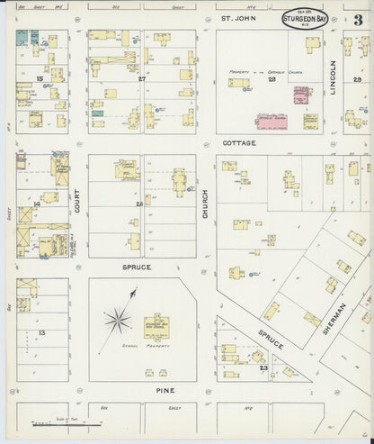 Sanborn Fire Insurance Map from Sturgeon Bay, Door County, Wisconsin (1891), Sheet #0003 - Complete Map Set gallery image, historic Sanborn map, vintage wall art, Wisconsin Wisconsin