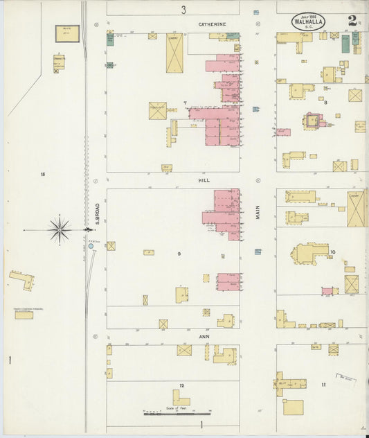 Sanborn Fire Insurance Map from Walhalla, Oconee County, South Carolina (1906), Sheet #0002 - Historic Sanborn Fire Insurance Map Print, vintage old map wall art, antique decor, genealogy gift, South Carolina South Carolina map