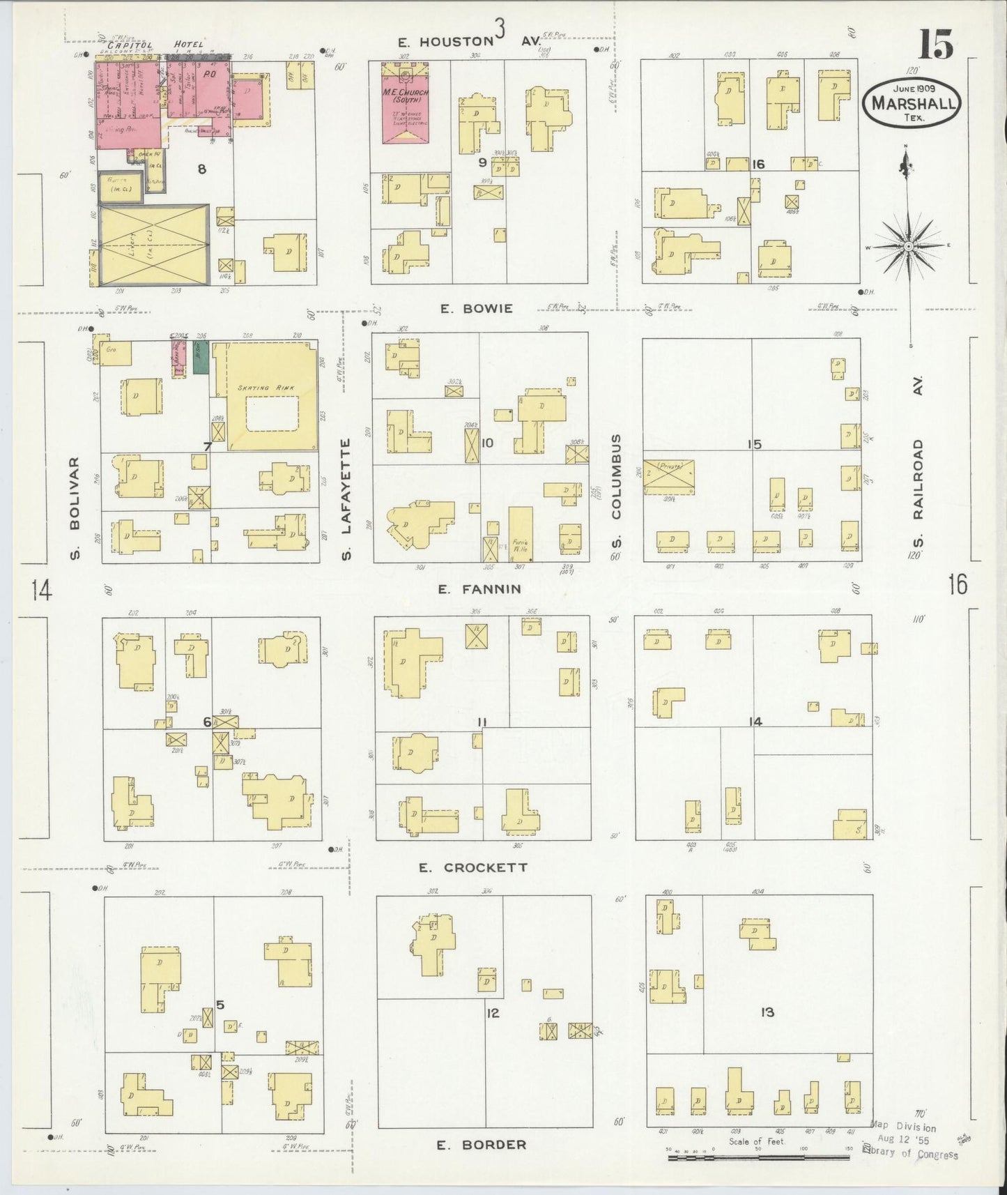 Sanborn Fire Insurance Map from Marshall, Harrison County, Texas (1909), Sheet #0015 - Complete Map Set gallery image, historic Sanborn map, vintage wall art, Texas Texas